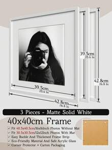 A4/A3/A5/40x40cm/30x40cm/30x30cm 大尺寸相框，适用于墙面/钻石画，哑光黑/哑光白/橡木纹，多色拼贴画廊相框，适用于9格照片墙，采用工程板和亚克力玻璃制成，带边角保护，增强保护性能。 - 彩色 - 查看 30