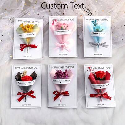 Ramo de flores estrelladas miniatura personalizado, flores preservadas, set de regalo con dulces y refresco para el Día de San Valentín, incluye tarjeta de agradecimiento, tarjeta de mensaje, etiqueta de regalo, tarjeta de cumpleaños, tarjeta de mensaje de fiesta, tarjeta de regalo, tarjeta de vacaciones, tarjeta de reunión