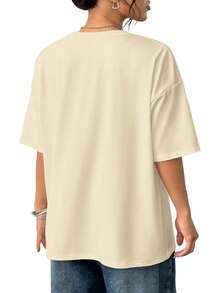 Creative Cute Apple Star Print T-Shirt, Tight Short Sleeve Round Neck Casual Top, Summer And Spring, Women's Clothing, Pure Cotton Machine Washable - 杏色 - 查看 2