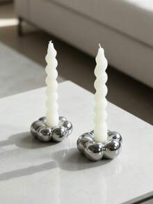 1pc Luxury Modern Gold & Silver Ceramic Candle Holder, Minimalist Decor For Living Room, Bedroom, Tabletop, Wedding Decoration - Flower Shape Gold and Silver Candlestick - View 9