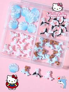 SANRIO 40片/套卡通美甲装饰，4种海洋、海豚、猫咪主题美甲水钻贴纸 - 彩色 - 查看 8