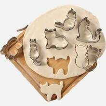 9pcs Korean Cartoon Cat Shaped Cookie Cutters, Stainless Steel Fruit Biscuit Mold Baking Tools - Silver - View 7