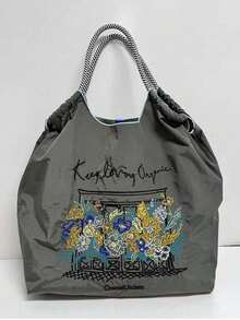 1 chiếc túi tote nylon dáng rộng, thêu hoa, nhẹ, có thể gấp gọn, dung tích lớn, dây đeo vai điều chỉnh được, thích hợp cho đi làm, đi biển, lễ hội, tiệc tùng. - Nhiều màu - Xem 11