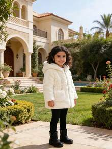 Toddler Girls' Padded Coat With Ear Decoration, Warm Winter Coat For Little/Medium Tween Girl - White - View 3