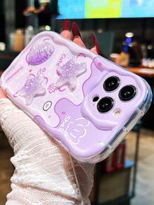 Gradient Cartoon Accessories + Floral Chain Colorful Cream Wavy Printed Protective Phone Case, Starfish & Shell Decals, Compatible With Iphone 15, 14, XR/7/8 Colorful Painted Anti-Drop Creative Phone Case, 15 Pro Max, 13, 14, 11 Soft Case, P12 Anti-Drop, XS Straight Edge Painted