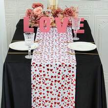 1pc Red Heart Shaped Table Runner 11*108 Inches, Romantic Decor For Valentine's Day, Suitable For Holidays, Restaurants, Home, Weddings, Parties - Multicolor - View 10