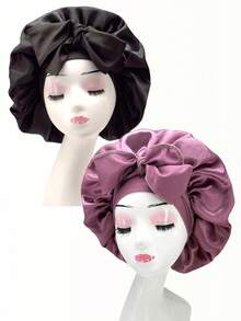 1件装丝缎系带睡帽，黑色，头巾，适合自然发型女性，可作睡帽或睡眠帽使用。 - 多色 - 查看 23