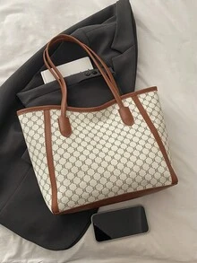 1 st vit PU-dragkedja med mönstertryck, nitinläggning, minimalistisk, praktisk axelväska med stor kapacitet, lämplig för kvinnors dagliga användning - Vitt - Visa 3