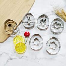 Molde cortador de galletas de Pascua para comercio transfronterizo, herramienta de horneado de acero inoxidable con diseño de conejo y huevo de dibujos animados, molde para embutir dulces y postres - Serie de Pascua - Ver 8