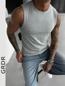GRDR Men's Summer Casual Crew Neck Sleeveless Tank Top - Light Grey - View 2