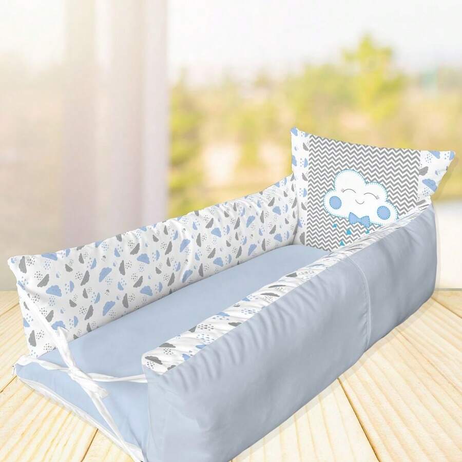 Berço Portátil Dobrável: Conforto, Segurança, Mobilidade e Praticidade para o Bebê - Azul bebê - Visão 1