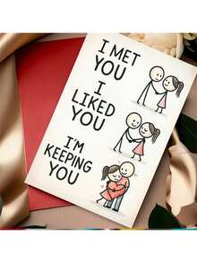 1pc Creative Valentine's Day Greeting Card, Theme: "I've Met You, I Like You, I Want To Have You", Warm And Touching Design, High-Quality Valentine's Day Card And Best Gift Choice. ( - Đỏ - Xem 5