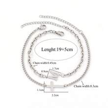 Set de 2 pulseras de acero inoxidable con cadena de cruz y inicial de moda nueva para hombres - Plateado - Ver 2