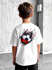 Tween Boys Casual Printed Crew Neck Short Sleeve T-Shirt, Summer Top - White - View 1