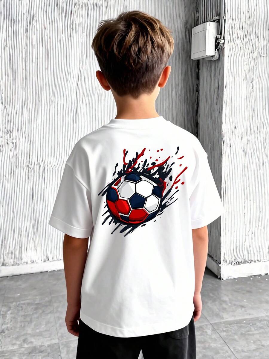 Tween Boys Casual Printed Crew Neck Short Sleeve T-Shirt, Summer Top - White - View 1