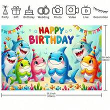 قماش خلفية لافتة عيد ميلاد بتصميم كرتوني لسمكة القرش البحرية، مثالي لديكورات حفلة عيد الميلاد، عرض طاولة الكعك، خلفيات الصور، ديكورات الحفلات ذات الموضوع، وتزيينات المنزل والحديقة أو غرفة المعيشة. - متعدد الألوان - مشاهدة 6