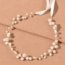 1 chiếc băng đô bằng nhựa ABS thanh lịch lấy cảm hứng từ thực vật, phụ kiện tóc cô dâu cho đám cưới, phù hợp cho mọi mùa. - Vàng - Xem 2