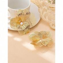 1 Pair Women's Vintage Elegant Metallic Gold Textured Floral Pendant Earrings - Vàng-6 - Xem 4
