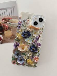 Purple Floral Painted Braided Wave Edge Transparent Minimalist Anti-Drop Phone Case Compatible With IPhone 17/17 Pro/17 Pro Max/16/15 XR/7/8/16 Pro Max/13 Case/ 15 Pro Max/12 Pro Max/13 Pro Max/14 Pro Max 13 14 11 12 P14 Women P11 Soft Shell P12 Anti-Drop XS.XR/78P.78GES2 Phone Protective Cover - Multicolor - View 5