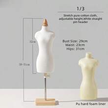 1个迷你缝纫服装模特道具，1/4、1/3、1/2比例，带可调节方形底座，适用于3D服装裁剪教学、学生时装设计