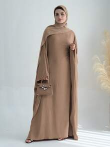 1pc Solid Color Soft & Breathable Muslim Islamic Loose Abaya (Without Headscarf), Comfortable For Women's Daily Wear And Prayer, Suitable For All Seasons - Nhiều màu - Xem 9