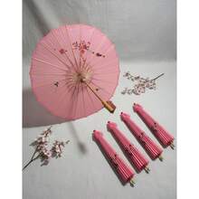 Paraguas de papel para bodas (1/2/5/10 piezas) - Mangos de madera, paraguas de papel pintados a mano, sombrillas blancas, paraguas de papel al óleo redondos chinos retro, perfectos para bodas, novias, bodas vintage, sombrillas al aire libre, sombrillas Hanfu, accesorios, fotografía y decoraciones de boda. - Rosa - Ver 16