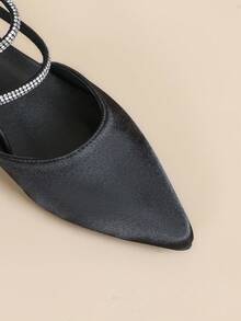 女士新款水钻交叉尖头无后跟平底鞋，适合伴娘、日常通勤和宴会场合 - 黑色 - 查看 8