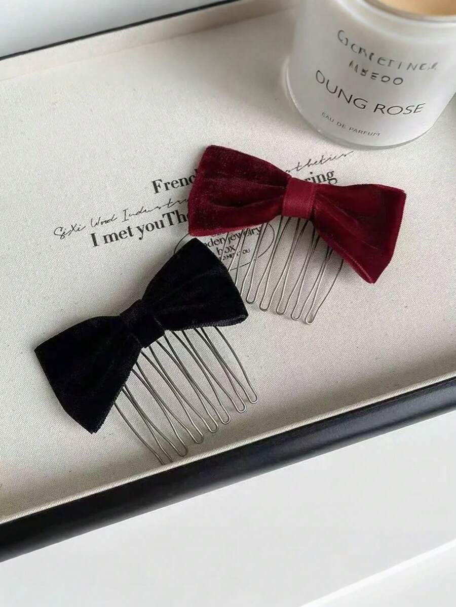 Velvet Bow Bangs Hair Clip, Minimalist & Sweet Hair Accessory - Multicolor - View 1