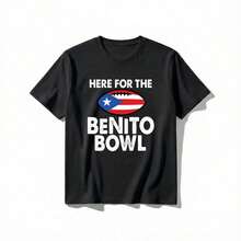 Camiseta de algodón Here BENLlTO Bowl Tee con gráfico de bandera de Puerto Rico, camiseta unisex de verano, cuello redondo, mangas cortas - Negro - Ver 1
