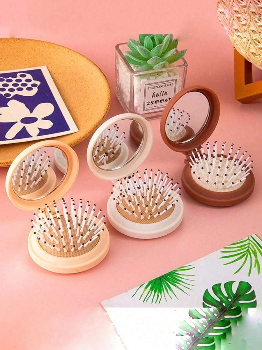 1pc Travel Folding Mirror Hair Brush Round Folding Pocket Size Hair Brush Mini Hair Comb Compact Travel Size Hair Massage Comb For Women Girls Hair Styling Tool Travel Essential Accessories For Outdoor Office Back To School, Back To School, Travel Holiday Essentials, For Women, Brushes, Hair Brush, Edge Brush Hair Brush, Detangling Brush, Barber, Hairdressing Equipment, Hairstyle, Hairdressing, Hair Brush, Brush Hair Brush Set, Comb Hair, Comb For Curls, Detangling Brush, Hair Brush For Women, Barber Accessories, Barbershop, Hairdressing Equipment - 彩色 - 查看 1