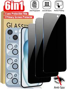6-In-1 Privacy Screen Protector, Tempered Glass + Printed Lens, Anti-Peeping, Shatterproof Edges, Anti-Fingerprint, Anti-Scratch, Compatible With Apple X/XR/11/12/13/14/15/16/17 Series - Black - View 28