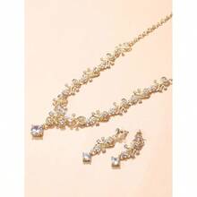 Rhinestone Decor Drop Earrings & Necklace - 黃金 - 查看 2