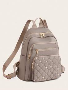 Casual Backpack For Women Vintage Fashion Backpacks Purse Solid Color Diamond Check Handbags Shoulder Bag 2026 - Màu Khaki - Xem 6
