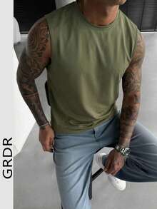 GRDR Men's Summer Casual Crew Neck Sleeveless Tank Top - Green - View 2