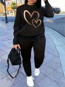 2026 LC Pattern Print Double Hearts, Womens Polyester Asymmetrical Neck Heart Print Long Sleeve Top,Women's Casual Daily Wear Halloween Costumes, Thanksgiving Clothing, Hoodie Autumn And Winter, Plus Size Fall Clothes, Sweatshirt, Women's Fall Clothes,Printed Clothing,Tops - màu đen - Xem 10