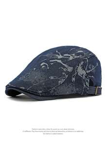 Men's Beret Hat, Retro British Style Canvas Cotton Newsboy Cap, Splatter Paint Crafted Front Panel - A - View 4