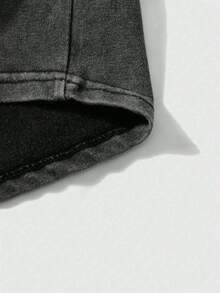 男士新款斋月元素水洗复古短袖套装，街头时尚趣味Emo图案黑色水洗短袖套装，休闲酷炫日常穿着英文印花水洗短袖套装，英文印花图案酷炫百搭黑色棉质水洗短袖套装，Y2K风格，适合日常穿着 - 黑色 - 查看 8