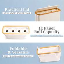 OrdoVault 1 件卫生纸收纳盒、纸巾盒、纸巾架、可折叠浴室配件、洗衣篮、600D 牛津布、竹框架和 4 个支撑杆、防滑底座，适用于家庭、卧室、浴室、卫生纸、卷纸、玩具收纳盒、万圣节、圣诞节、秋季浴室配件 - 彩色 - 查看 5