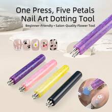5-In-1 Nail Art Dotting Pen Tool, Nail Painting Brush, Multi-Head Dotting Pen, Nail Art Dotting Pen For Polka Dot, Petal Flower Pattern DIY Manicure Tools - Multicolor - View 2