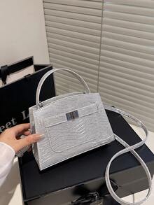女士手提包，流行高品质奢华包，时尚托特单肩包，适合日常出行 - 銀色 - 查看 13