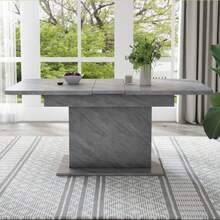 Extendable Dining Table, Dining Table With Storage, Rectangular Dining Table, Coffee/Leisure Table, Modern Simple Iron Dining Table, Space-Saving Multifunctional Dining Table, Concrete Look - Gray - View 4