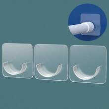 10/8/4pcs No-Drill Transparent Shower Curtain Rod Brackets, Modern ABS No-Drill Bathroom Curtain Rod Brackets - Adhesive Telescopic Rod Support Base, Strong Adhesion, Damage Free, Easy Installation With Heavy-Duty Hooks Rod Fixer, Home Bathroom Decor, Autumn Decor, Bathroom Accessories, Back To School Curtain Rod Hooks - Heavy-Duty Clip-On Curtain Rod Brackets, Door Curtain No-Drill Adhesive Brackets, Telescopic Rod Hooks - Multicolor - View 2