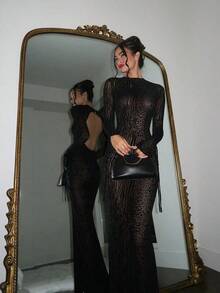 Sexy Fashionable Leopard Print Elegant Long Sleeve Dress 2XQM - 黑色 - 查看 10