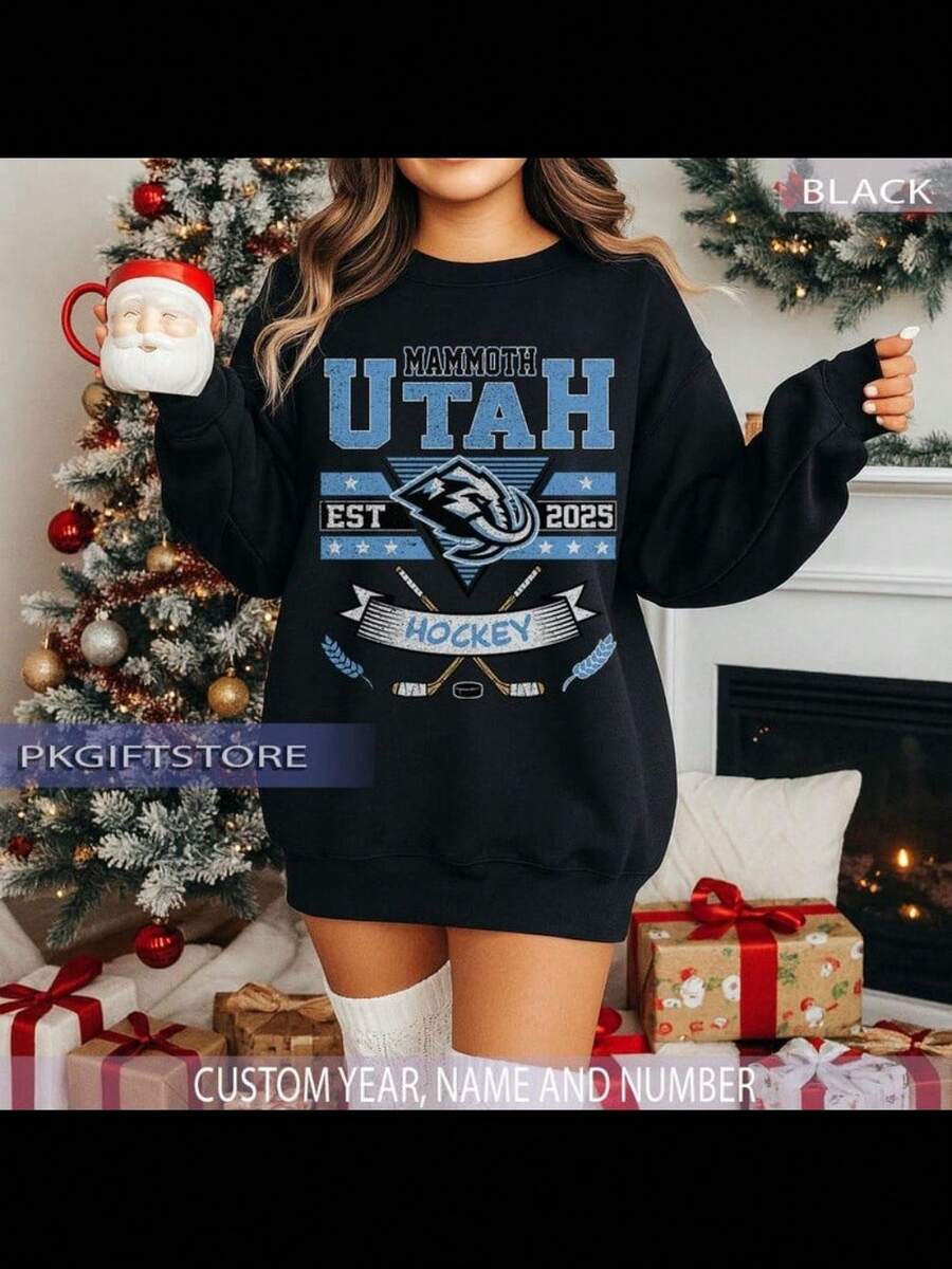 Vintage Utah Mammoth Sweatshirt Utah Mammoth Sweatshirt Utah Hockey Fan Shirt Hockey Fan Shirt Sweater Hoodie (1) - 黑色 - 查看 1