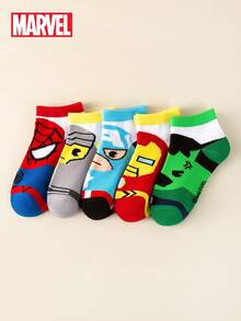 Marvel 1/5/10 Pares Conjunto de Meias, Meias Infantis com Estampa do Homem-Aranha, Homem de Ferro, Thor, Meias com Babado, Meias Listradas de Cano Médio, Meias Curtas para Meninas, Meias Curtas para Meninos, Meias Tornozelo Macias e Respiráveis - Multicolorido - Visão 2