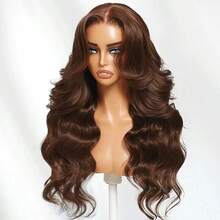 32 Inch Chocolate Brown Lace Front Wig 13x4 Chocolate Brown Wig Body Wave Lace Front Wigs Human Hair Glueless Wigs 250% Density HD Transparent Body Wave Lace Frontal Wig Human Hair - S4 - 查看 5