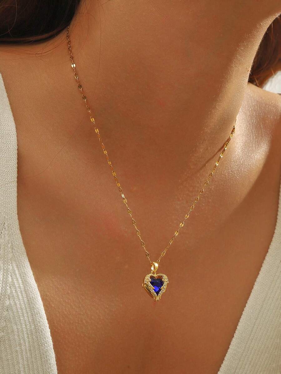 Dây chuyền hình trái tim đang thịnh hành, mặt dây chuyền pha lê nhiều màu sắc độc đáo dành cho nữ, phù hợp để đeo hàng ngày, dự tiệc và đi nghỉ mát. - Trái tim - Xem 1