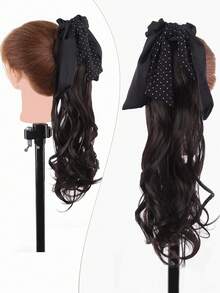 女士低梨形波浪假发，配波点蝴蝶结和发饰，优雅爪夹，休闲发夹 - 彩色 - 查看 4