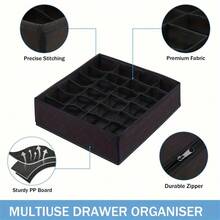 1 Piece 24 Compartment Foldable Drawer Storage Box - Fabric Organizer Bins For Underwear, Socks, Cables And Remote Controls - Space Saving Closet Storage Boxes With Clear Lids, No Power Needed, Underwear Organizer, Sock Organizer, Clear Lid Design, Sturdy Structure, Drawers For Organizing/Storing Clothes, Underwear Storage Box, Clothes Storage Box, Wardrobe, Storage Boxes - Multicolor - View 6