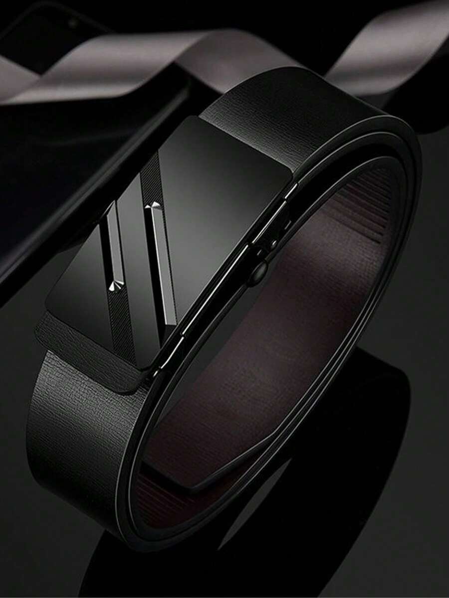 Men's Leather Belt Automatic Buckle, Business Casual Durable Waistband, Fashionable New Design, All Seasons Wear - Black - View 1